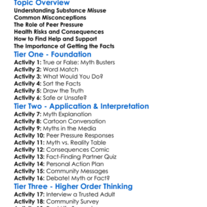 Substance Misuse Myths Worksheet Activity Booklet