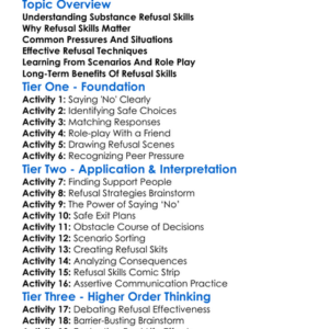 Substance Refusal Skills Worksheet Activity Booklet