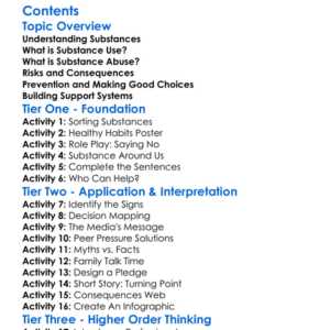 Substance Use And Abuse Prevention Worksheet Activity Booklet