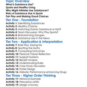 Substance Use And Sports Worksheet Activity Booklet