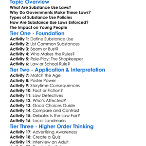 Substance Use Laws And Policies Worksheet Activity Booklet