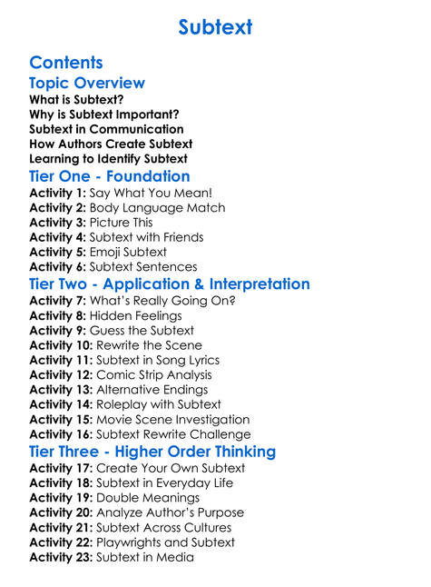 Subtext Worksheet Activity Booklet