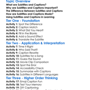 Subtitles And Captions Worksheet Activity Booklet
