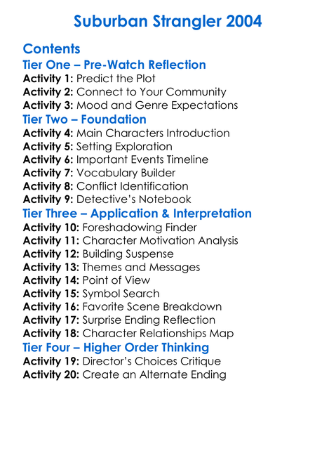 Suburban Strangler 2004 Worksheet Activity Booklet