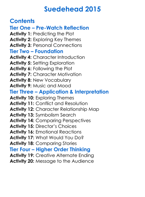 Suedehead 2015 Worksheet Activity Booklet