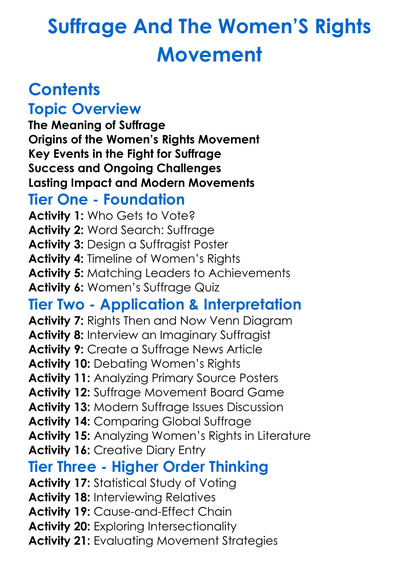 Suffrage And The Womens Rights Movement Worksheet Activity Booklet