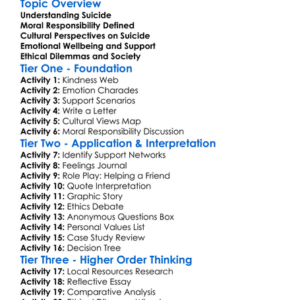 Suicide And Moral Responsibility Worksheet Activity Booklet