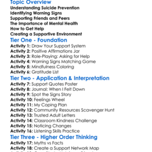 Suicide Prevention Awareness Worksheet Activity Booklet