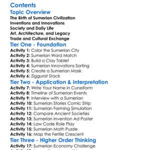 Sumerian Civilization And Innovations Worksheet Activity Booklet