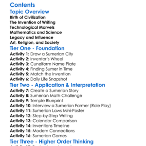 Sumerian Inventions And Contributions Worksheet Activity Booklet