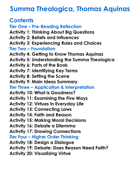 Summa Theologica Thomas Aquinas Worksheet Activity Booklet