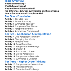 Summarizing And Paraphrasing Worksheet Activity Booklet