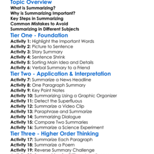 Summarizing Information Worksheet Activity Booklet