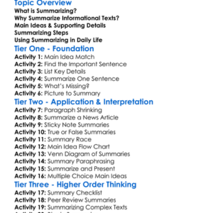 Summarizing Informational Texts Worksheet Activity Booklet