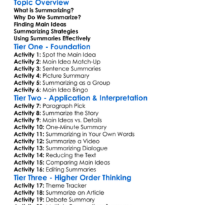 Summarizing Main Ideas Worksheet Activity Booklet