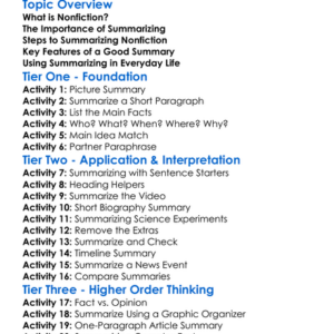 Summarizing Nonfiction Worksheet Activity Booklet