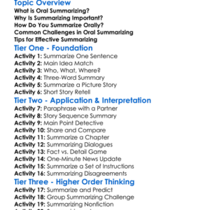 Summarizing Orally Worksheet Activity Booklet