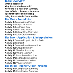 Summarizing Research Worksheet Activity Booklet