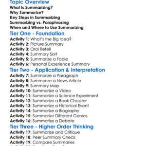 Summarizing Worksheet Activity Booklet