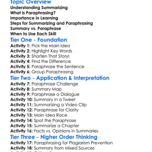 Summary And Paraphrasing Worksheet Activity Booklet