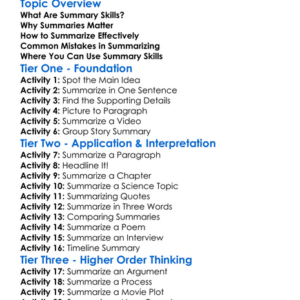 Summary Skills Worksheet Activity Booklet