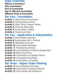 Summary Worksheet Activity Booklet