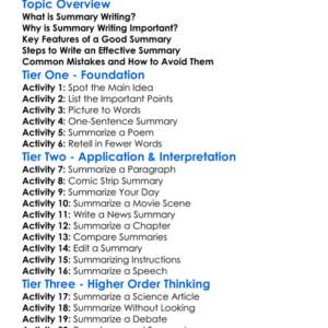 Summary Writing Worksheet Activity Booklet