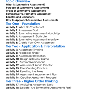 Summative Assessment Worksheet Activity Booklet