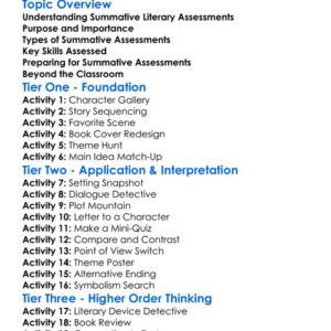 Summative Literary Assessments Worksheet Activity Booklet