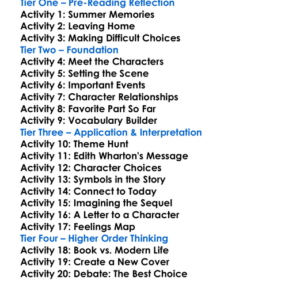 Summer Edith Wharton Worksheet Activity Booklet