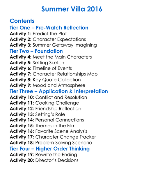 Summer Villa 2016 Worksheet Activity Booklet