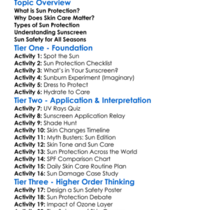 Sun Protection And Skin Care Worksheet Activity Booklet