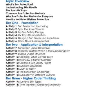 Sun Protection And Skin Health Worksheet Activity Booklet