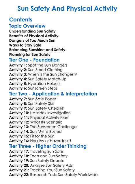 Sun Safety And Physical Activity Worksheet Activity Booklet