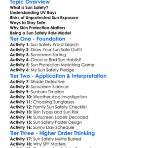 Sun Safety And Skin Protection Worksheet Activity Booklet