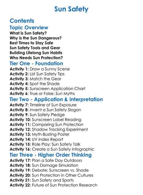 Sun Safety Worksheet Activity Booklet