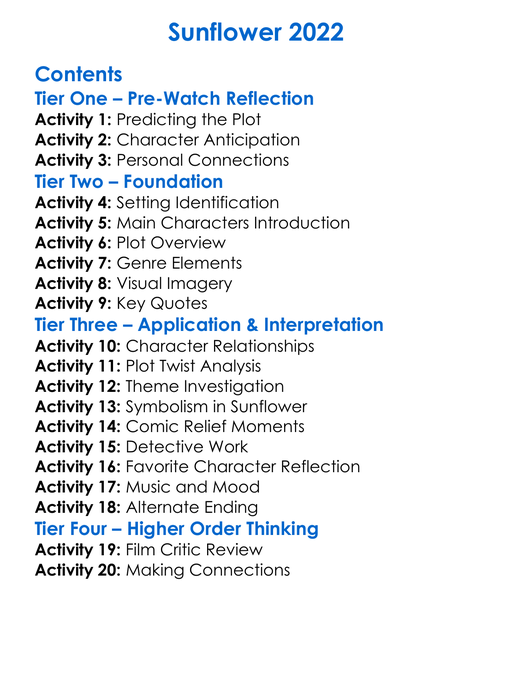 Sunflower 2022 Worksheet Activity Booklet