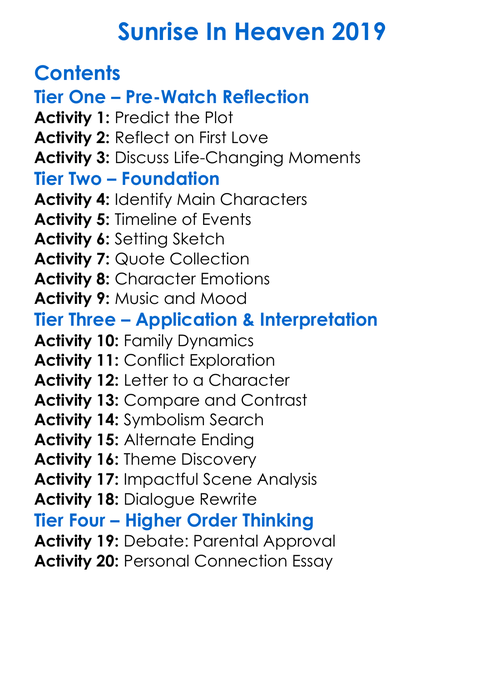 Sunrise In Heaven 2019 Worksheet Activity Booklet