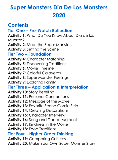 Super Monsters Dia De Los Monsters 2020 Worksheet Activity Booklet