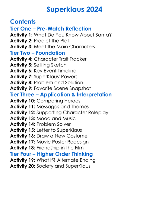 Superklaus 2024 Worksheet Activity Booklet