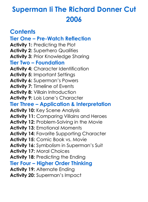 Superman Ii The Richard Donner Cut 2006 Worksheet Activity Booklet