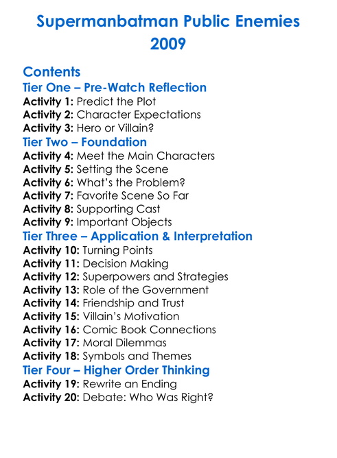 Supermanbatman Public Enemies 2009 Worksheet Activity Booklet