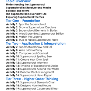 Supernatural Elements Worksheet Activity Booklet