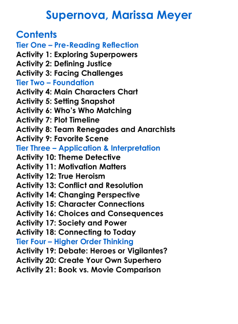 Supernova Marissa Meyer Worksheet Activity Booklet