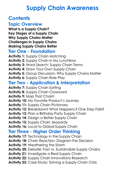 Supply Chain Awareness Worksheet Activity Booklet