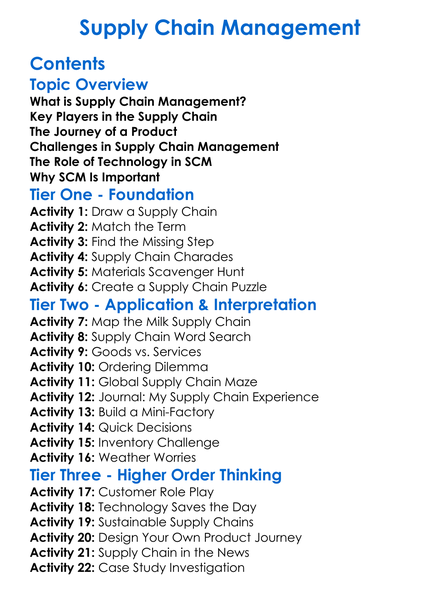 Supply Chain Management Worksheet Activity Booklet