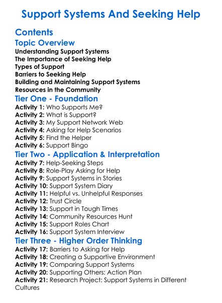 Support Systems And Seeking Help Worksheet Activity Booklet