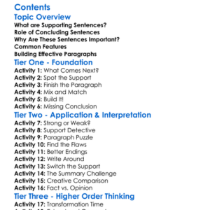 Supporting And Concluding Sentences Worksheet Activity Booklet