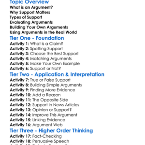 Supporting Arguments Worksheet Activity Booklet