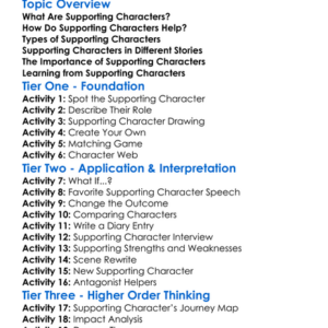 Supporting Characters Worksheet Activity Booklet